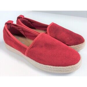 Clarks Azella Theoni Slip-On Espadrilles Red Suede Leather Loafer Women's Size 7